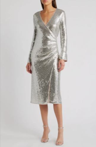 Sequin or Metallic Wrap Dress